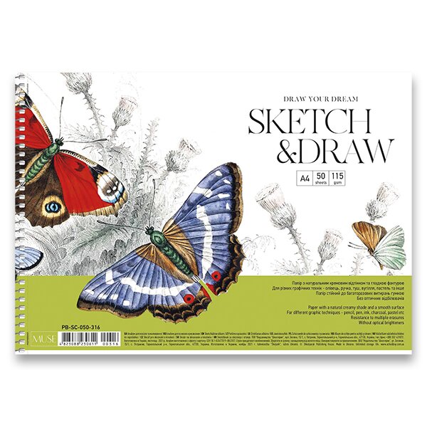 Spirálový náčrtník Shkolyaryk Muse Sketch&Draw A4, 50 listů