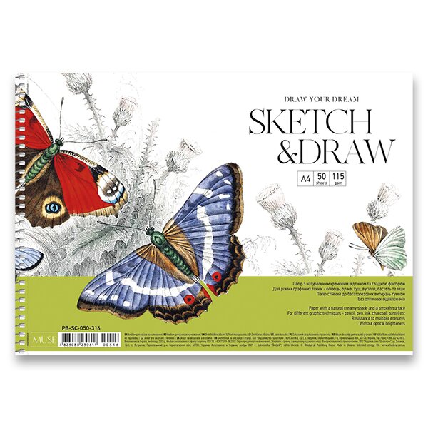 Fotografie Spirálový náčrtník Shkolyaryk Muse Sketch&Draw A4, 50 listů