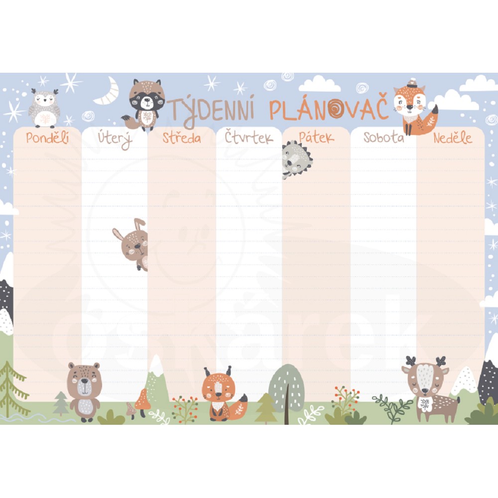 Fotografie Týdenní plánovač A4 - Zvířátka