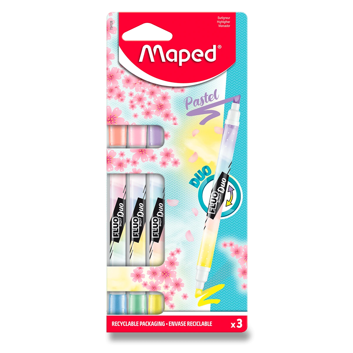 Fotografie Zvýrazňovač Maped Fluo Peps Duo Pastel sada, 3 ks