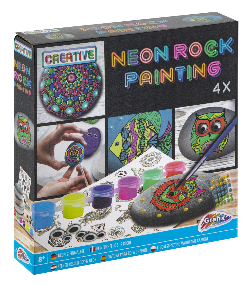 Fotografie GRAFIX Sada Malování kamínků s očima neonové kreativní set v krabici