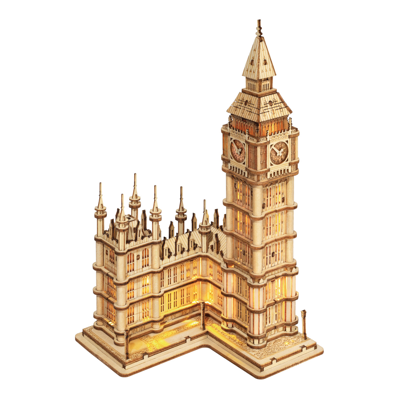 Fotografie RoboTime dřevěné 3D puzzle hodinová věž Big Ben svítící