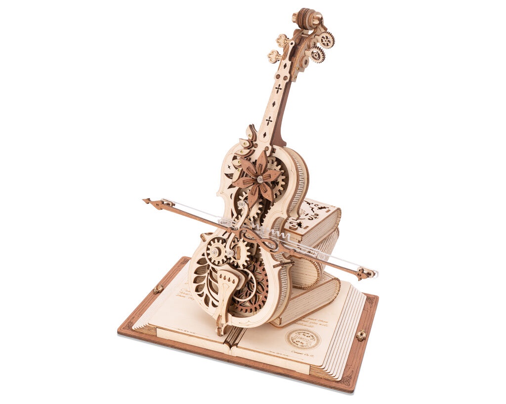 Fotografie RoboTime dřevěné mechanické puzzle Kouzelné violoncello (elektrický pohon)