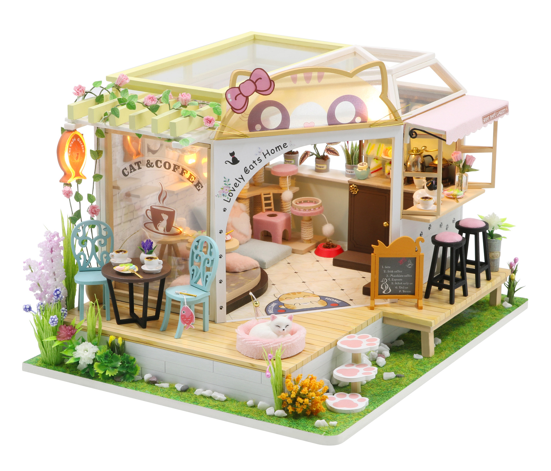Fotografie 2Kids Toys miniatura domečku Kočičí kavárna se zahrádkou