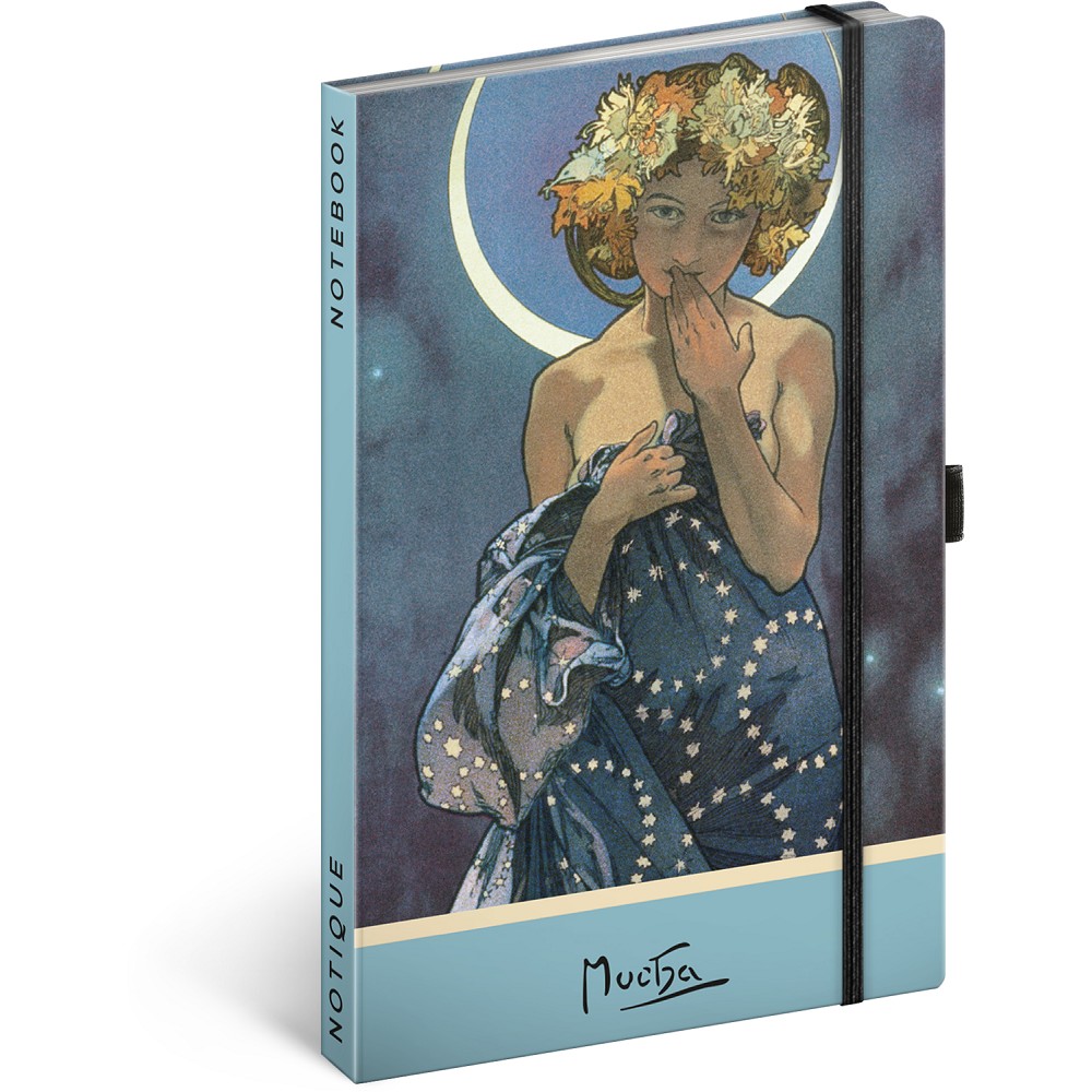 Notes Alfons Mucha - Luna, tečkovaný, 13 × 21 cm