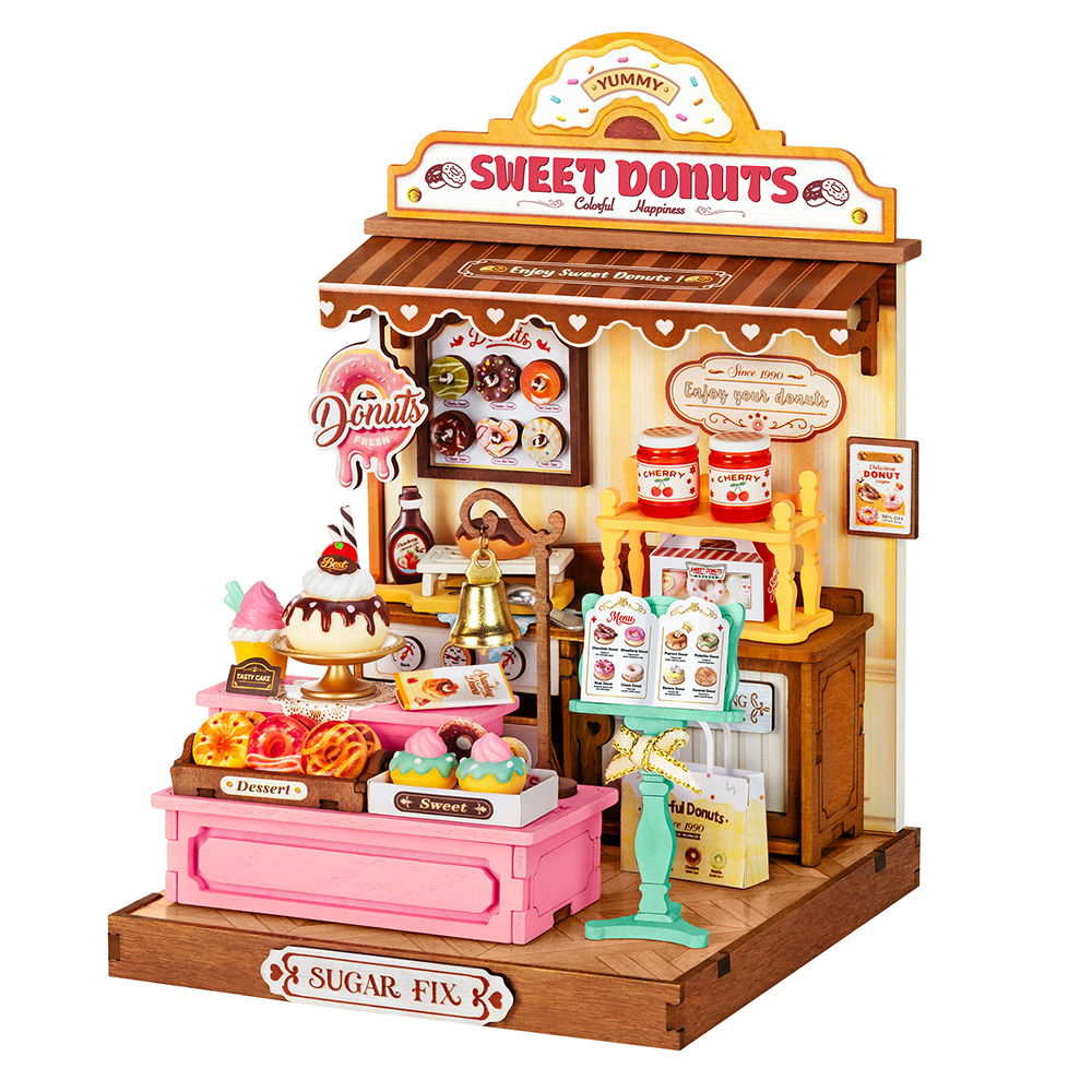 RoboTime 3D dřevěná skládačka Miniatura domečku Obchod s donuty