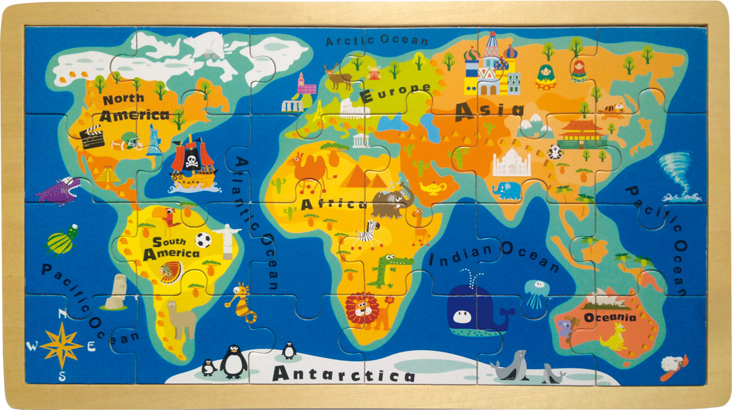 Vkládací puzzle jednoduchá velká mapa světa / Small foot