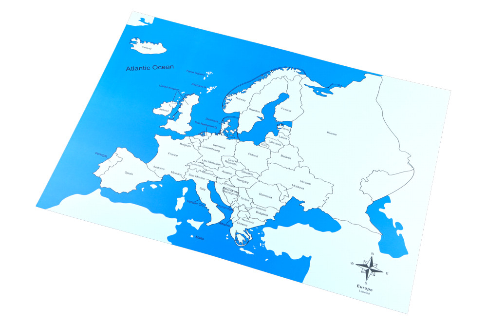 Montessori Kontrolní mapa - Evropa Nová - s popisky