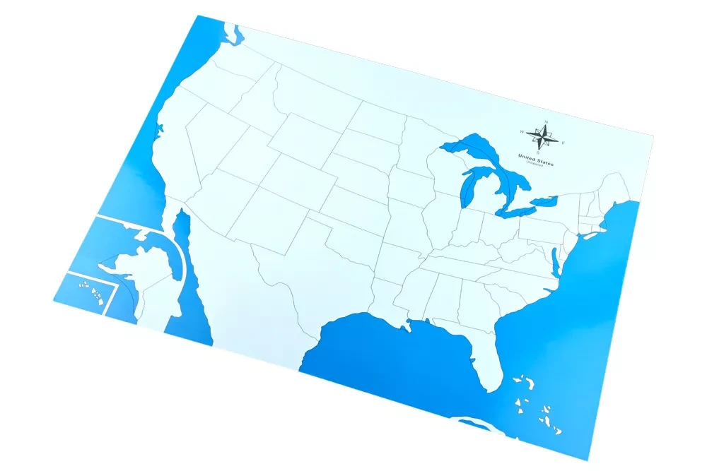 Montessori Kontrolní mapa - USA Nová - bez popisků