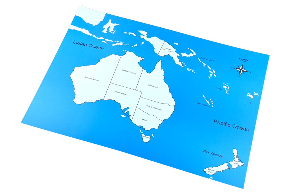 Kontrolní mapa - Australie Nová - s popisky