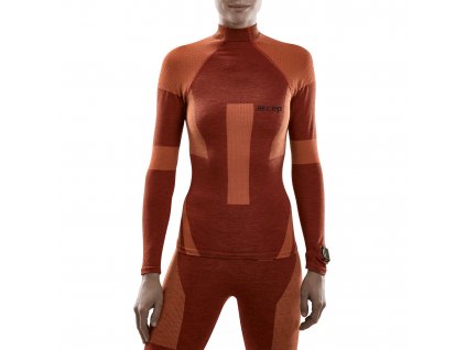 Ski Touring Base Shirt LS dark orange W1I3ES w front model 1536x1536px