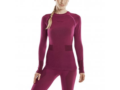 Merino base layer shirt skiing long sleeve women W3D366 purple w front crop model web