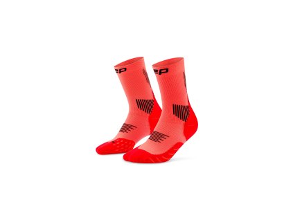 CEP Core Run Socks Mid Cut 5 0 neon coral WP7CSR WP8CSR front 2