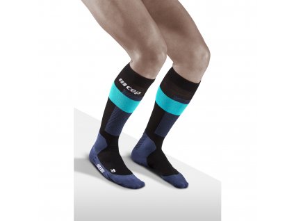 Merino Socks Skiing Tall blue WP3030 m front model 1536x1536px