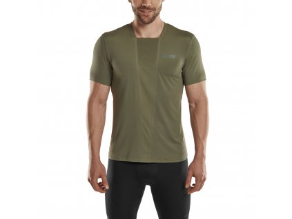The run shirt short sleeve v4 olive m front crop model 1536x1536px