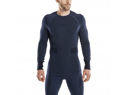 Merino base layer shirt skiing long sleeve men W34336 blue m front crop model web