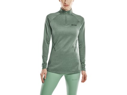 Cold weather zip shirt long sleeve women W3EZ96 green w front crop model web