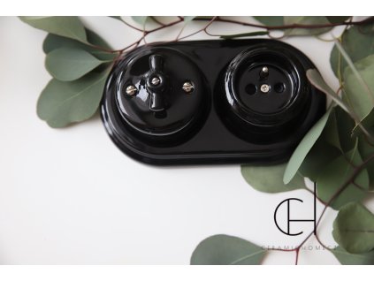 Porcelánová zásuvka pro přiznané kabely ČERNÁ