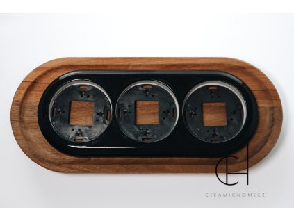 Porcelánový trojrámeček pro přiznané kabely ČERNÁ