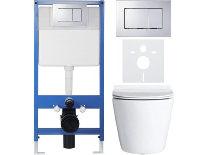 CERANO - Kompletní podomítkový WC set Lite/Norbi - bílá lesklá - WC tlačítko Classic, chrom - předstěnová instalace/sádrokarton - 48,5x36,5 cm