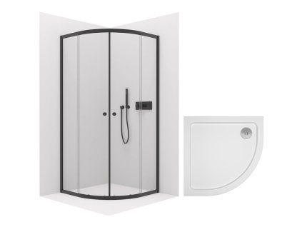CERANO – Sprchový kout Orso L/P 6 mm - černá matná + CERANO - Sprchová vanička Piato - bílá lesklá - 100x100 cm