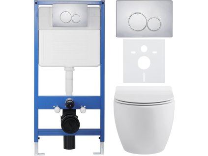 CERANO - Kompletní podomítkový WC set Lite/Dure - bílá lesklá - WC tlačítko Duo, chrom - předstěnová instalace - 51,5x35 cm