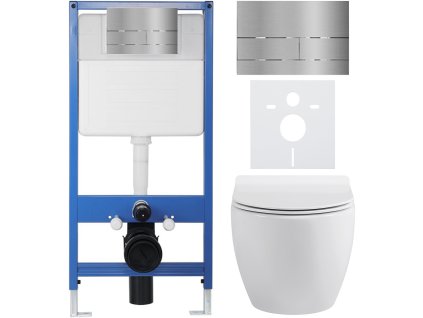 CERANO - Kompletní podomítkový WC set Lite/Dure - bílá lesklá - WC tlačítko Line, nerez - předstěnová instalace - 51,5x35 cm