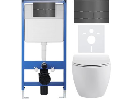 CERANO - Kompletní podomítkový WC set Lite/Dure - bílá lesklá - WC tlačítko Line,  tmavě šedá - předstěnová instalace - 51,5x35 cm