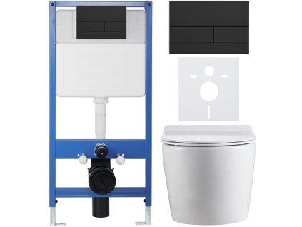 CERANO - Kompletní podomítkový WC set Lite/Felci - bílá lesklá - WC tlačítko Line, černá matná - předstěnová instalace - 52,5x36 cm
