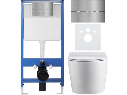 CERANO - Kompletní podomítkový WC set Lite/Felci - bílá lesklá - WC tlačítko Line, nerez - předstěnová instalace - 52,5x36 cm