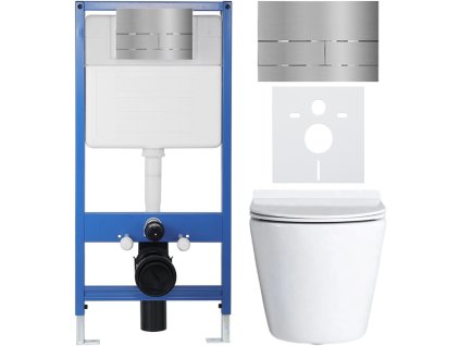 CERANO - Kompletní podomítkový WC set Lite/Norbi - bílá lesklá - WC tlačítko Line, nerez - předstěnová instalace - 48,5x36,5 cm