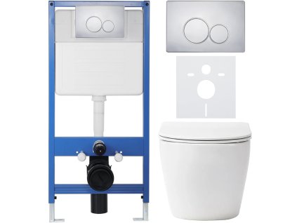 CERANO - Kompletní podomítkový WC set Lite/Verde - bílá lesklá - WC tlačítko Duo, chrom - předstěnová instalace - 49x36 cm