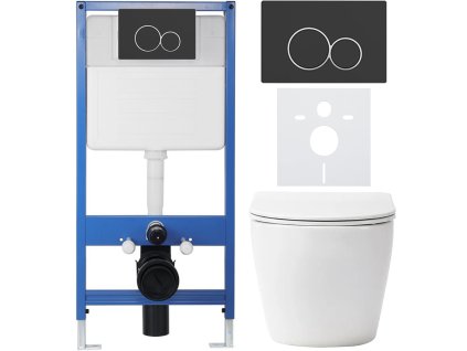 CERANO - Kompletní podomítkový WC set Lite/Verde - bílá matná - WC tlačítko Duo, černá matná - předstěnová instalace - 49x36 cm