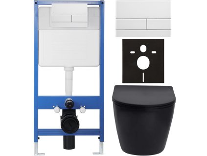 CERANO - Kompletní podomítkový WC set Lite/Verde - černá matná - WC tlačítko Line, bílá - předstěnová instalace - 49x36 cm