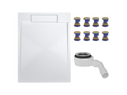 CERANO - Sprchový vaničkový set Loro - litý mramor -  bílá matná - 120x80cm + nožičky + sifon sprch.vaničky