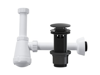 CERANO - Sifon umyvadlový - 5/4" - DN32-50/250 mm - bílá lesklá s výpustí click-clack s přepadem - plast - 67/82mm - černá matná