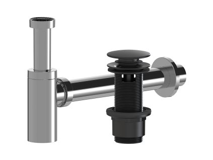 CERANO - Sifon umyvadlový - 5/4" - DN40/300mm - chrom s výpustí click-clack s přepadem - plast - 67/82mm - černá matná