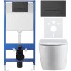 CERANO - Kompletní podomítkový WC set Lite/Felci - bílá lesklá - WC tlačítko Slim, černé matné - předstěnová instalace/sádrokarton - 52,5x36 cm