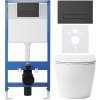 CERANO - Kompletní podomítkový WC set Lite/Verde - bílá lesklá - WC tlačítko Slim, černé matné - předstěnová instalace/sádrokarton - 49x36 cm