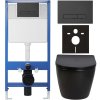 CERANO - Kompletní podomítkový WC set Lite/Verde - černá lesklá - WC tlačítko Slim, černé matné - předstěnová instalace/sádrokarton - 49x36 cm