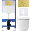 CERANO - Kompletní podomítkový WC set Lite/Verde - bílá matná - WC tlačítko Duo, zlatá - předstěnová instalace - 49x36 cm