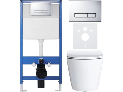 CERANO - Komplett falsík alatti WC-szett Lite/Norbi - fényes fehér - Slim WC-nyomógomb, króm - falsík előtti/gipszkarton - 48,5x36,5 cm