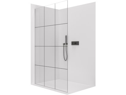 CERANO - Walk-in Crystal bal/jobb zuhanykabin - 8 mm - merevítő nélküli rendszer - matt fekete, ipari üveg - 90x200 cm
