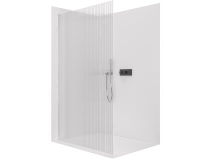 CERANO - Walk-in Crystal bal/jobb zuhanykabin - 8 mm - merevítő nélküli rendszer - matt fekete, rovátkolt üveg - 80x200 cm