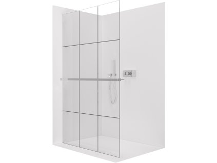 CERANO - Walk-in Crystal bal/jobb zuhanykabin - 8 mm + polc/törölközőtartó - merevítő nélküli rendszer - króm, ipari üveg - 100x200 cm