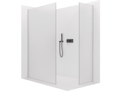 CERANO - Walk-in Crystal TL/P zuhanyfal - 8 mm - merevítő nélküli rendszer - matt fekete, opálüveg - 150x110x200 cm
