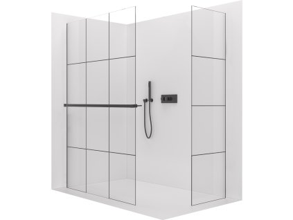 CERANO - Walk-in Crystal TL/P zuhanyfal - 8 mm - merevítő nélküli rendszer + törölközőtartó polc/tartó - matt fekete, ipari üveg - 150x130x200 cm