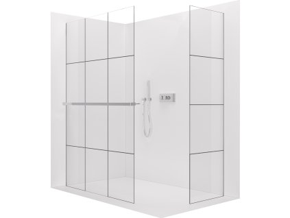 CERANO - Walk-in Crystal TL/P zuhanyfal - 8 mm - merevítő nélküli rendszer + törölközőtartó polc/törölközőtartó - króm, ipari üveg - 150x140x200 cm