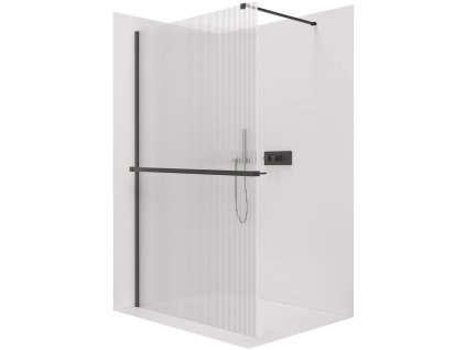 CERANO - Walk-in Onyx Cube bal/jobb zuhanykabin - 8 mm + polc/törölközőtartó - négyzet alakú tartó - matt fekete, rovátkolt üveg - 70x200 cm