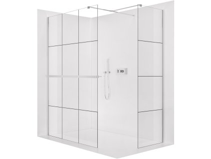 CERANO - Zuhanykabin Onyx TL/P - 8 mm - négyzet alakú tartó + polc/törölközőtartó - króm, ipari üveg - 90x90x200 cm